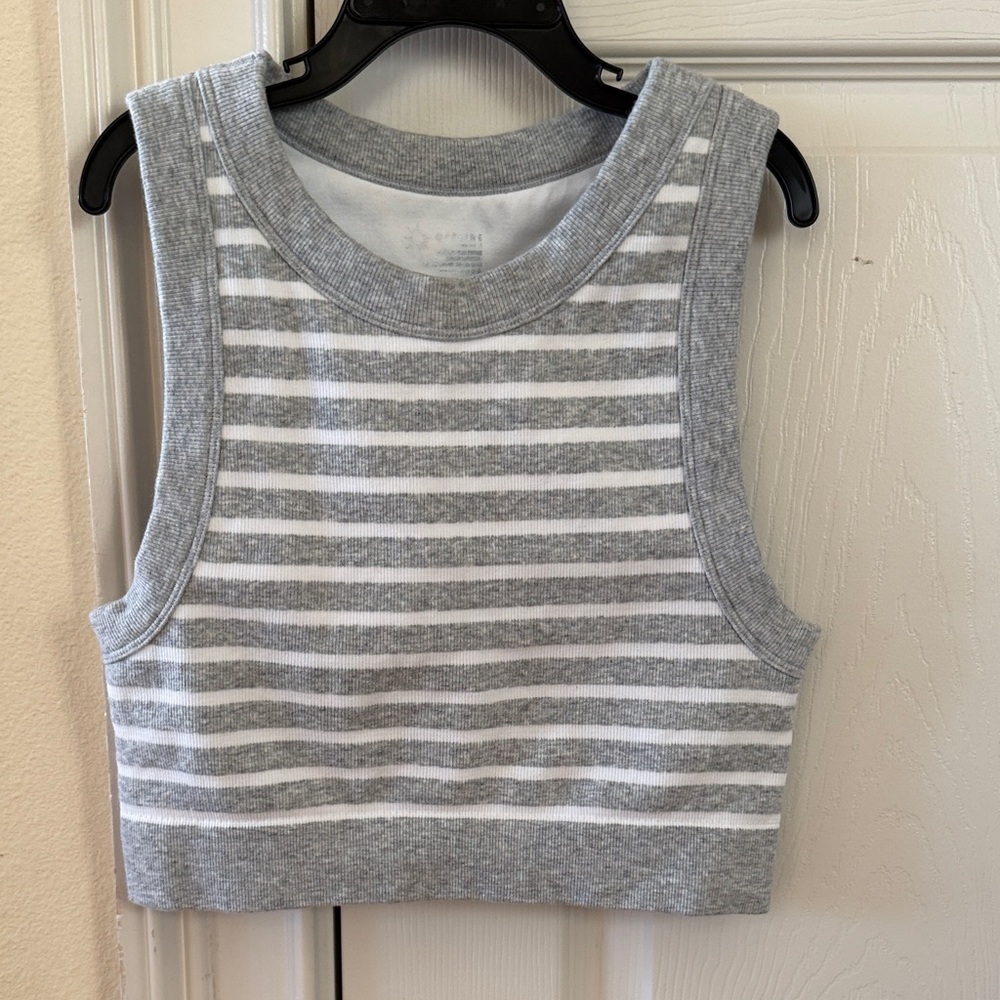Offline by Aerie gray and white striped stretch knit crop tank top, size S